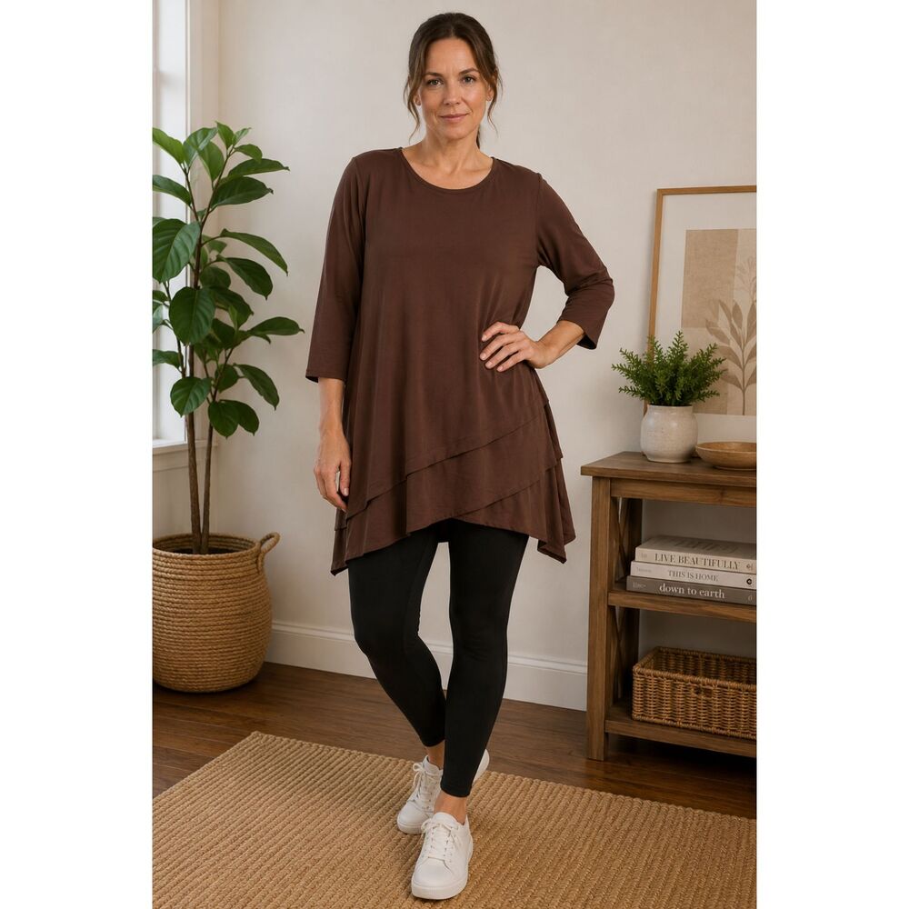 Zenana Outfitters Brown Asymmetrical Layered Tunic Top Size 2X